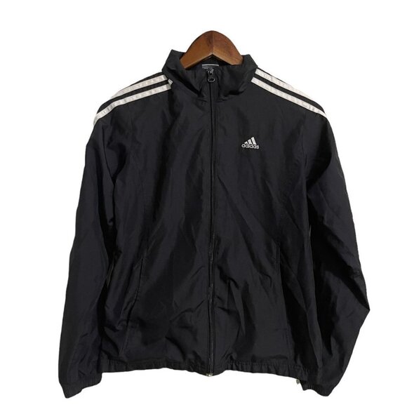 Adidas Womens Black Full Zip 3 Stripe Logo Pockets Full Zip Track Jacket Small - Picture 1 of 6